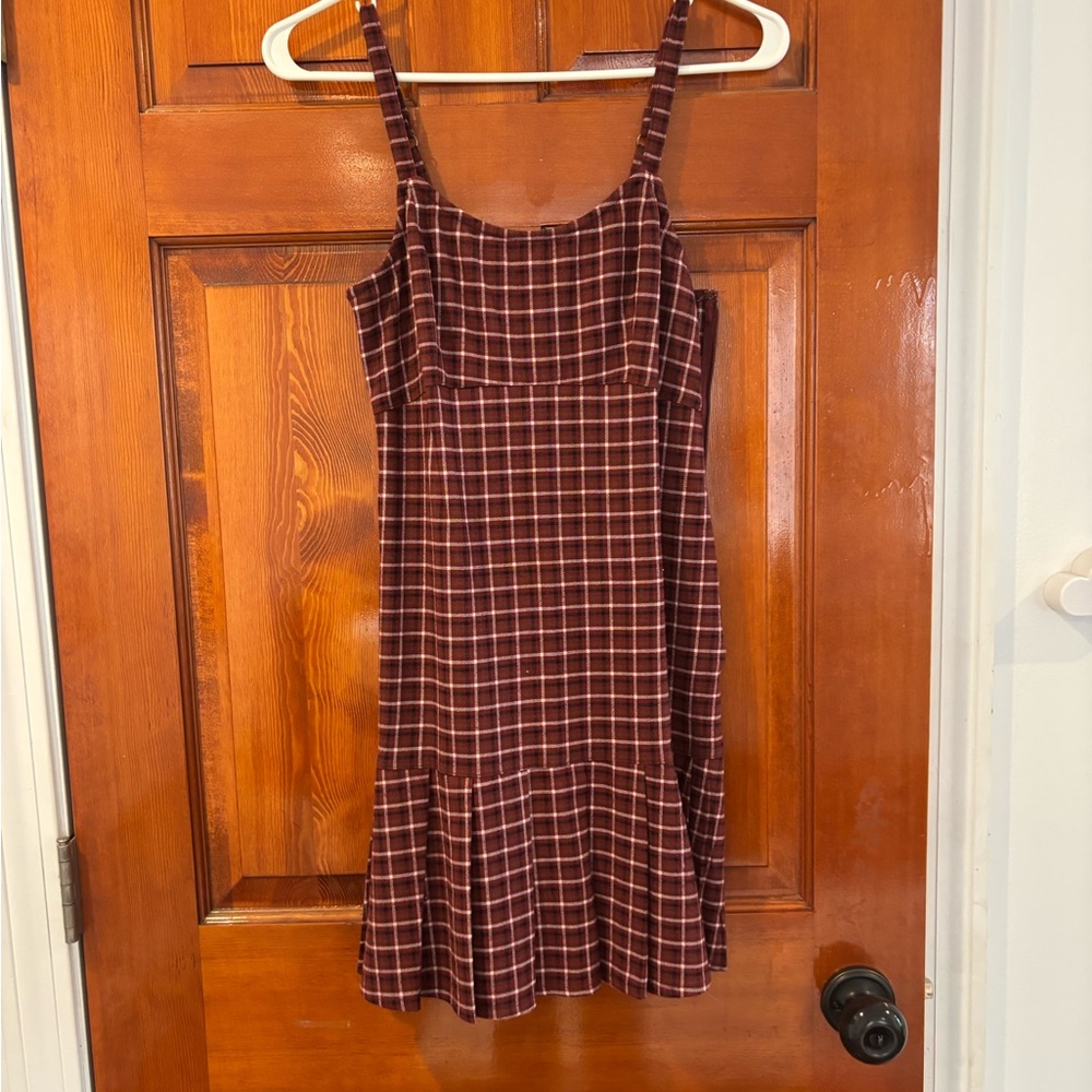 Hollister Burgundy Checkered Mini Dress